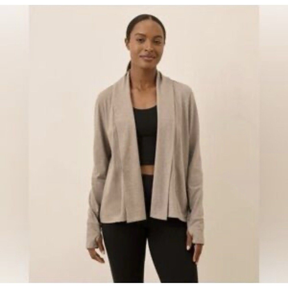 Pact Brooklyn Heather Brown Taupe Open Front Organic Cotton Cardigan Medium